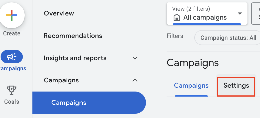 Google Ads Interface - Campaign Settings